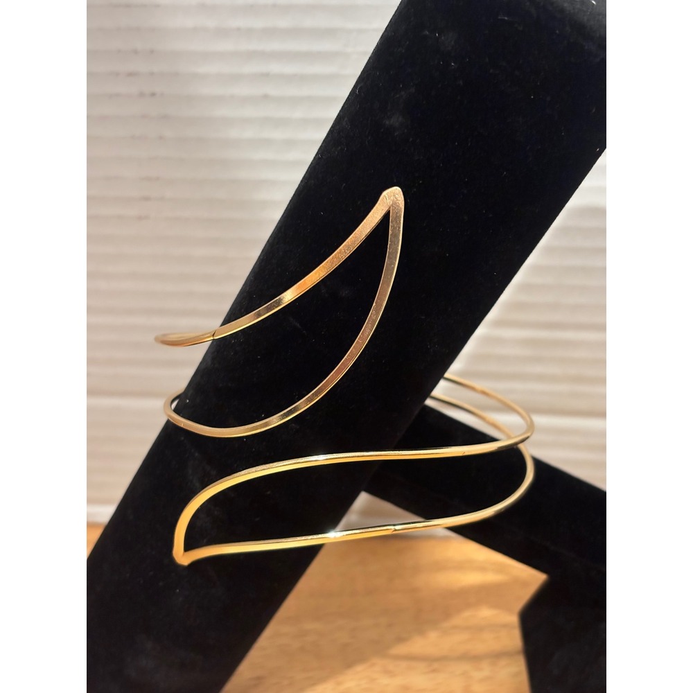 Gold Tone Spiral Upper Arm Cuff Bracelet Minimalist Wrap Around Statement Jewelr